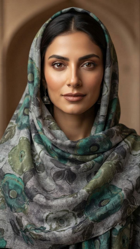 شال نخی چاپی آبرنگی طرح گل