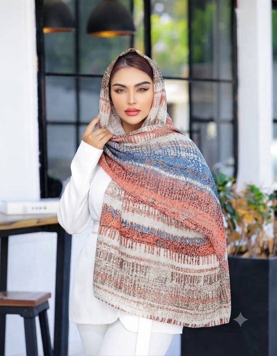 شال نخی چاپی طرح آبرنگی راه‌راه