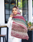 شال نخی چاپی طرح آبرنگی راهراه