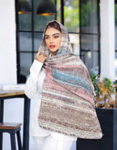 شال نخی چاپی طرح آبرنگی راهراه