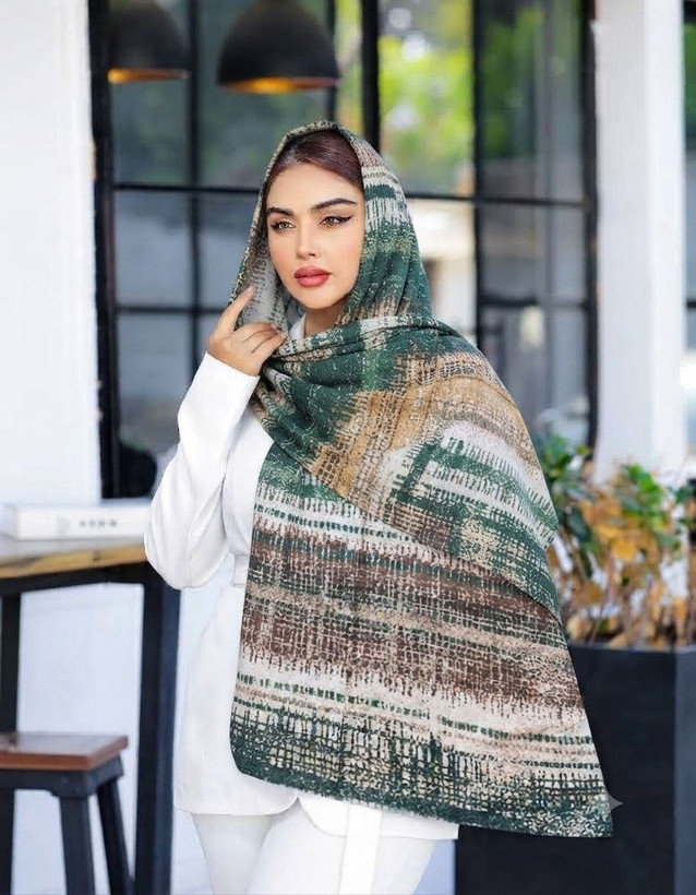 شال نخی چاپی طرح آبرنگی راهراه