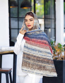 شال نخی چاپی طرح آبرنگی راهراه